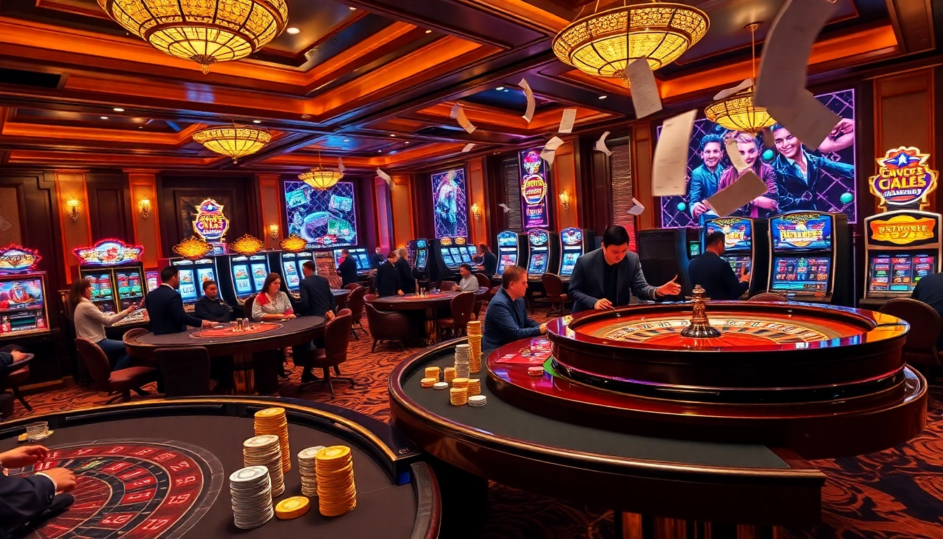 Experience excitement with thabet in a vibrant casino scene featuring dazzling tables and engaged players.