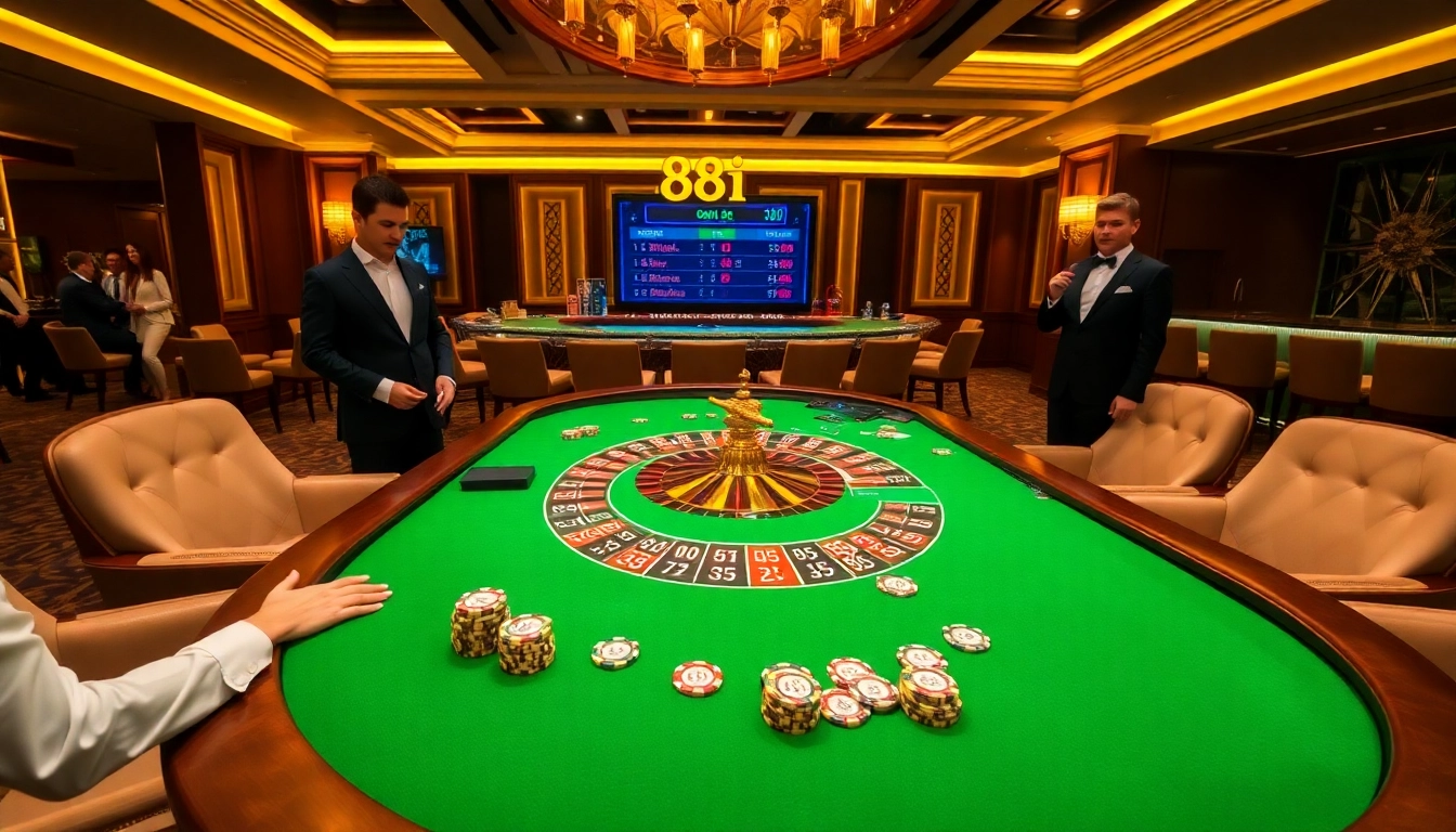 Experience an exciting round of the 88i game at a luxurious casino table surrounded by elegant players.