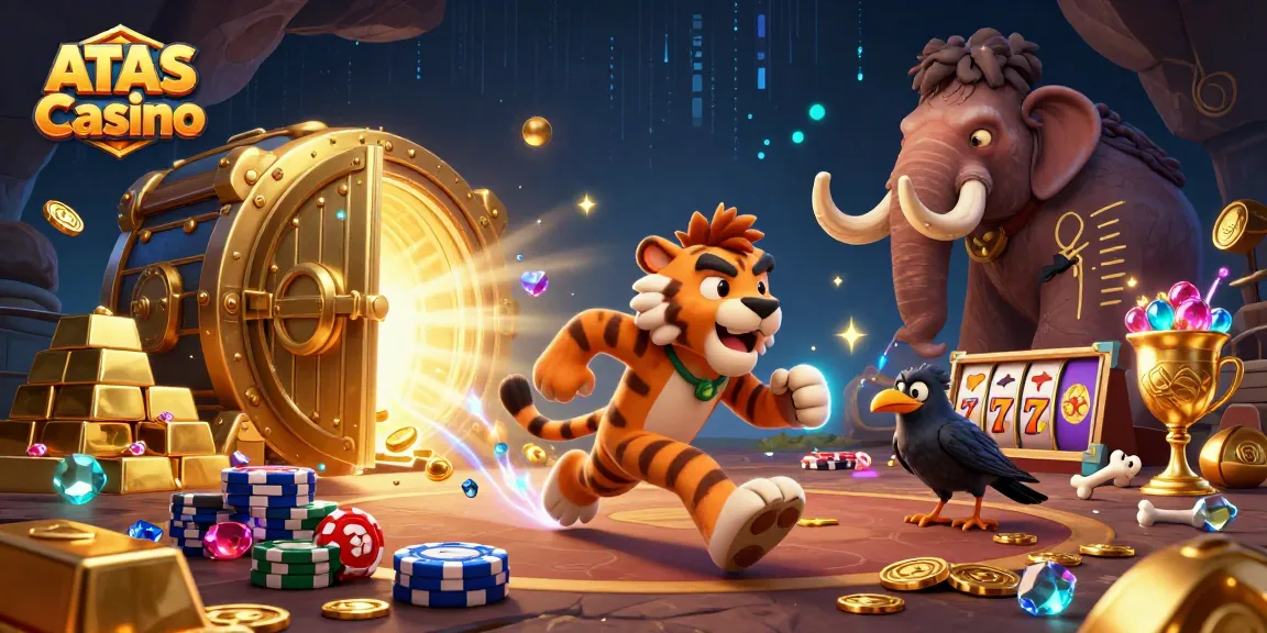 Experience the excitement of ATAS Casino with a dynamic 3D scene featuring a caveman and sabertooth tiger running a prehistoric casino.